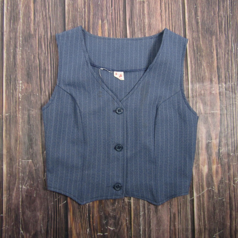 Vintage Nicole Vest Womens XS Blue Pinstripe VNeck Button Front Waistcoat Career